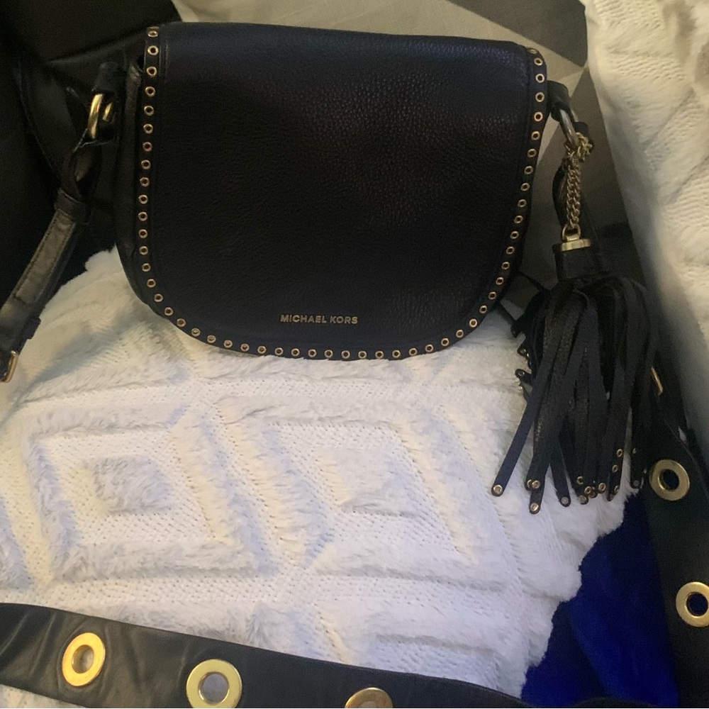 Michael Kors Black Crossbody Bag with Gold Accents